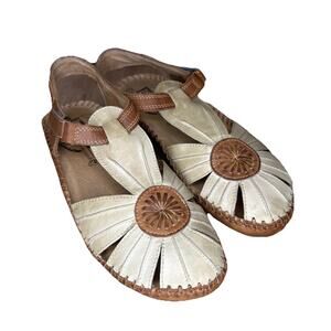 Pikolinos Womens 8 Valarta Sandals Leather T Strap Flower Brown Covered Toe